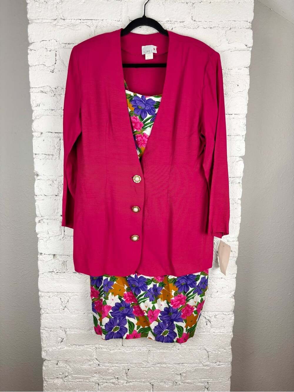 NWT Vintage Scarlett 2 Piece Floral Dress & Magenta Jacket Set